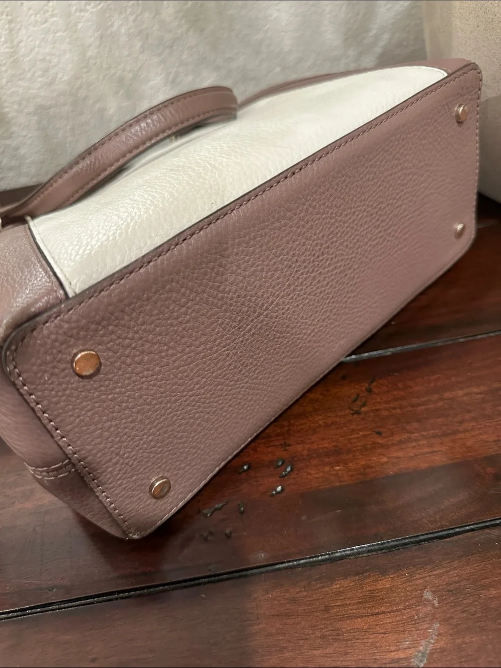 kate spade Two-Tone Pebbled Leather Satchel in Cream and Mauve Brown